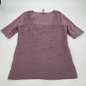 Soft Surroundings Womens Top Large Purple Pleat Casual Knit Stretchy Round Neck
